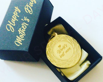 Engraved Gold Medal In Box, Mothers Day Gift Thank You Teacher Birthday Anniversary Gift Corporate Personalized Gift for Him.