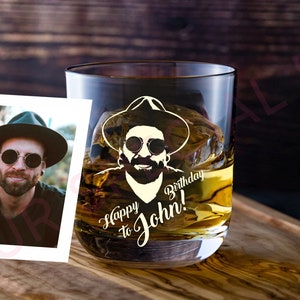 Personalized Photo whiskey glasses, Etched Rocks Glasses, Groomsmen gifts Gift for him, personalized whiskey glasses Christmas gift men.