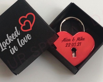 Custom Engraved Red Heart Padlock, Love Lock, Couples Gift