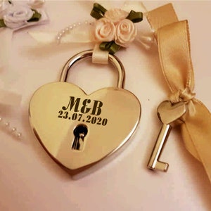 Personalized Heart Love Lock With Key, Love Padlocks, Custom Wedding Engagement Anniversary