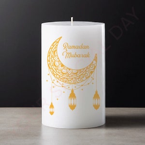 Vela de Ramadán personalizada, Ramadán Mubarak, decoración de Ramadán para el hogar, regalo de Ramadán, Ramadán, decoración de la luna de Ramadán EID.