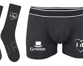 Personalized Groom Cotton Boxer Briefs & Socks Gift Set