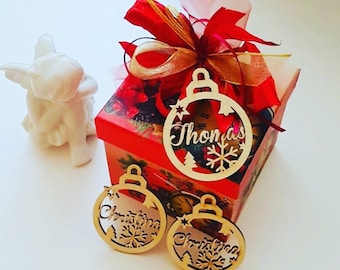 Personalized Wood Snowflake Ornament, Laser Cut Name Bauble