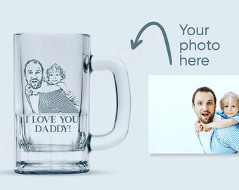 Personalized Photo Beer Mug, Laser Engraved, Custom Father's Day Gift