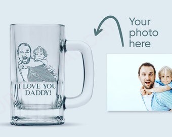 Personalized Beer Mug Glass, Custom Beer Mug, Engraved Beer Mug, Gift for Dad, Fathers day gift from son from daughter, Beer mug with photo.