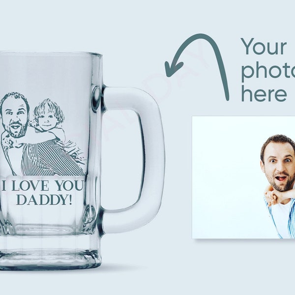 Personalized Beer Mug Glass, Custom Beer Mug, Engraved Beer Mug, Gift for Dad, Fathers day gift from son from daughter, Beer mug with photo.