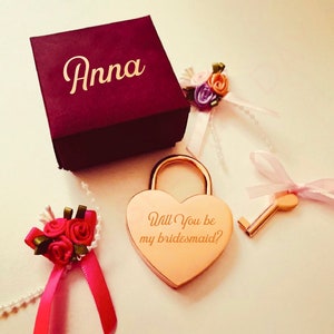 Aangepaste gepersonaliseerde hangslot, gegraveerd hangslot, Liefdeslot, Paren Gift, Wedding Padlock, Bridesmaid voorstel, Lock and key, Bride.