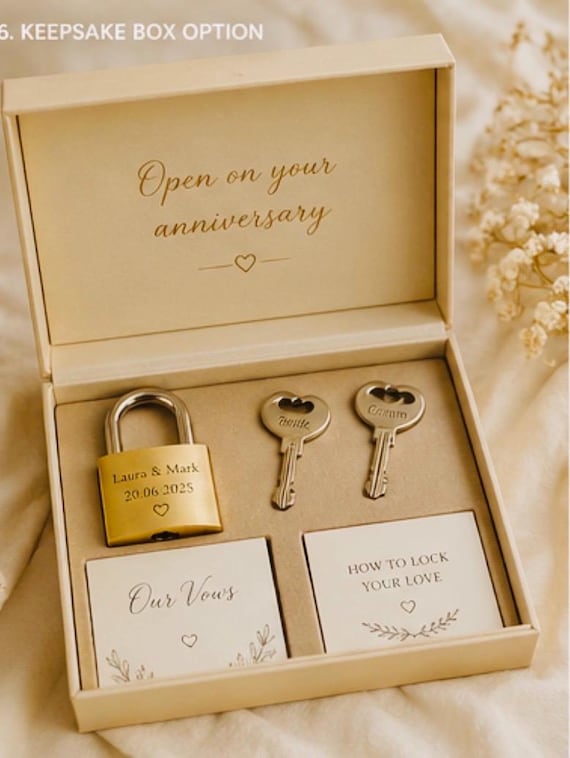 Personalized Wedding Lock Ritual Kit – Engraved Love Lock, Vows, Keys, Anniversary Box