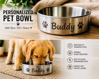 Personalized Stainless Steel Pet Bowl – Custom Dog Cat Dish, Engraved Name Gift