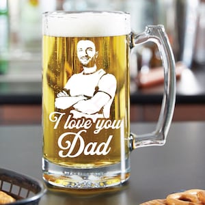 Personalized Beer Mug Glass Custom Beer Mug, Engraved Beer Mug, Gift for Dad, Christmas gift for son for men for dad. Christmas Personalized