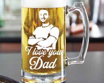 Personalized Beer Mug, Custom Laser Engraved Photo, Gift for Dad
