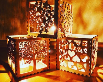 Personalized Wooden Lantern Candle Holder Tea Light Holder Laser cut Birthday Housewarming Gift, Outdoor candle holder.