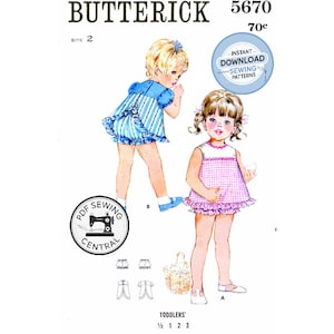 PDF INSTANT DOWNLOAD: 60s Toddlers' One Piece Dress and Bloomers, Size 2 Breast 21, Butterick 5670, Vintage Sewing Pattern Reproduction