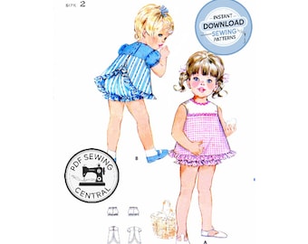 DESCARGA INSTANTÁNEA EN PDF: Vestido de una pieza y pantalones bombachos para niña de los años 60, talla 2, pecho 21, Butterick 5670, reproducción de patrón de costura vintage