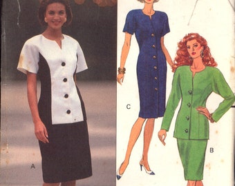 1991 Butterick 5264 Jessica Howard Misses' Fitted, Straight Top or Dress and Tapered Skirt, Uncut, Factory Folded Sewing Pattern Size 6-10