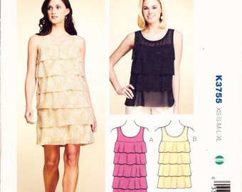 Kwik Sew 3755 Sewing Pattern, Dress and Top, Size XS-S-M-L-XL, Neatly Cut, Complete