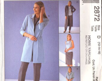 McCall's 2872 Sewing Pattern Top Skirt Pants Jacket Size 12-14-16 Uncut Factory Folded