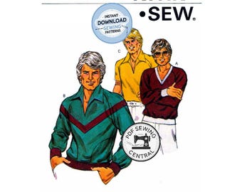 PDF DE DESCARGA INSTANTÁNEA: Camisa de hombre, tallas 42-44-46-48, Kwik Sew 998, reproducción de patrón de costura vintage