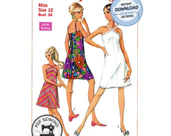 PDF de descarga instantánea: Minivestido halter de corte A de los años 60, busto 34 (87 cm), Simplicity 7678, reproducción de patrón de costura vintage.