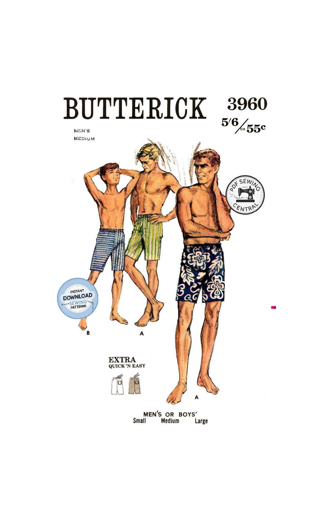 PDF INSTANT DOWNLOAD: 60s Men's Casual or Board Shorts With Drawstring ...