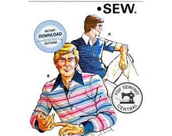 DESCARGA INSTANTÁNEA EN PDF: Camiseta de rugby para hombre de los años 70, manga larga o corta, pecho 34-48", Kwik Sew 704, reproducción del patrón de costura vintage