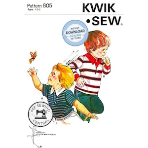 May include: Kwik Sew pattern 805 for ages 1-2-3. The image shows two children in polo shirts and jeans. One child reaches for a butterfly. The pattern includes instant download sewing patterns.