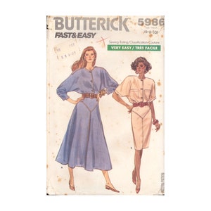 Butterick 5986 Sewing Pattern, Top and Skirt, Size 6-8-10, Not cut, Cut apart