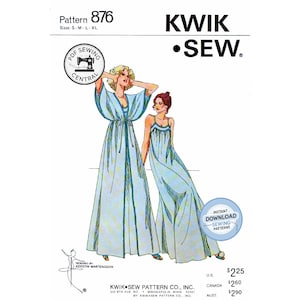 PDF INSTANT DOWNLOAD: 70s Sleeveless Nightgown and Peignoir, Bust 32.5"-45" (83-114 cm) Kwik Sew 876, Vintage Sewing Pattern Reproduction