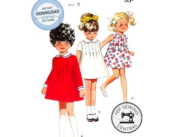 DESCARGA INSTANTÁNEA EN PDF: Vestido infantil de corte A, años 60, talla 3 (56 cm), Butterick 4983, reproducción de patrón de costura vintage