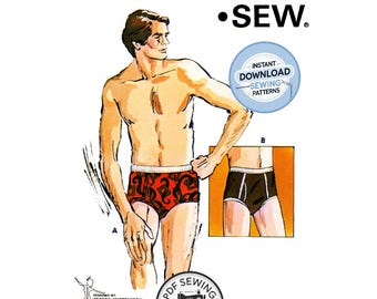 Descarga instantánea en PDF: Calzoncillos de hombre de los años 70 con doble bragueta y entrepierna, cintura 38-44 (96,5-111,5 cm), Kwik Sew 727, reproducción del patrón de costura