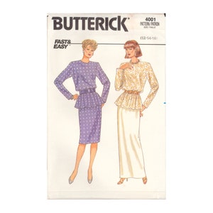 Butterick 4001 Sewing Pattern Top and Skirt, Size 12-14-16, Uncut, Factory Folded