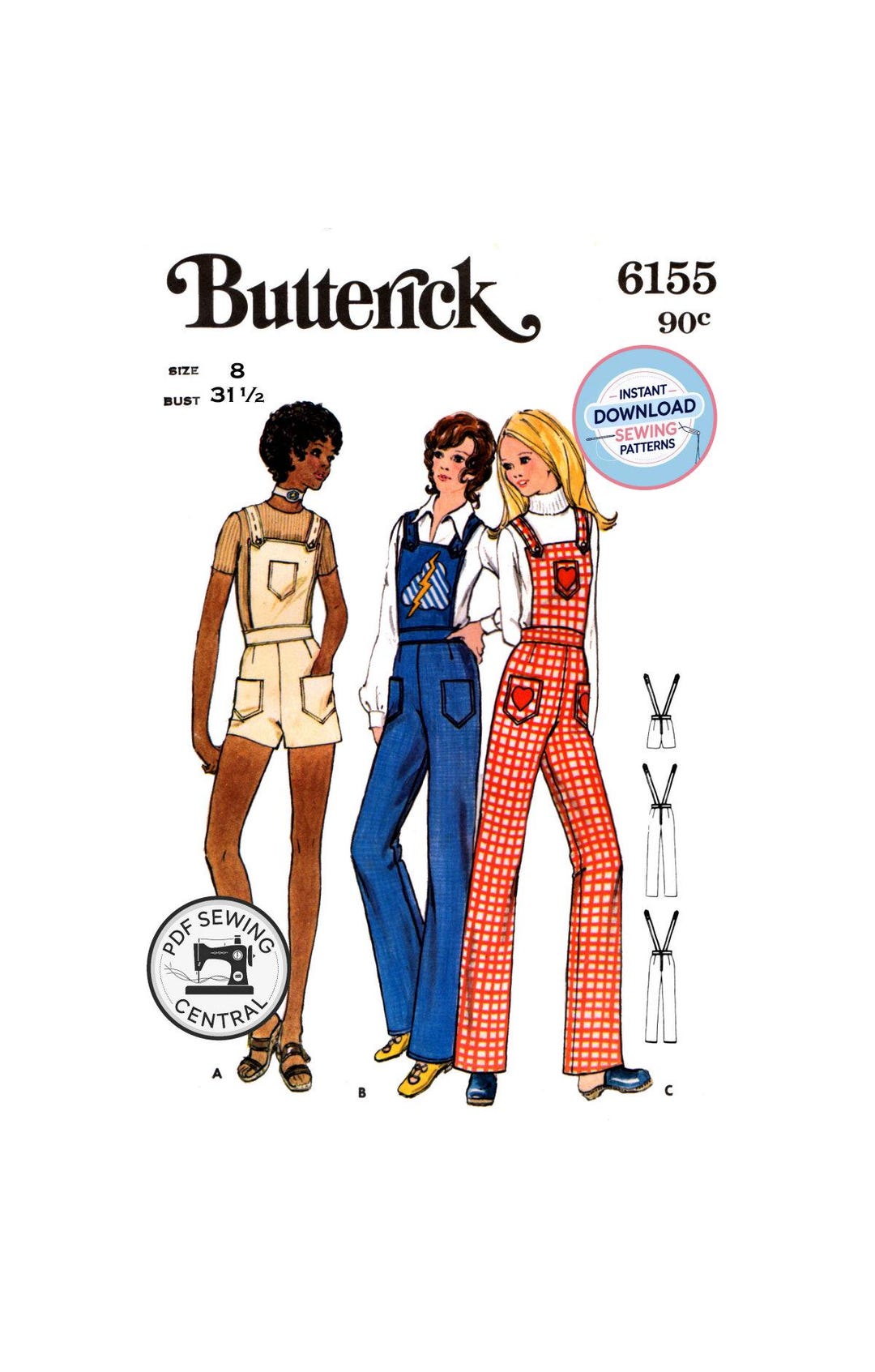 PDF INSTANT DOWNLOAD: 70s Top-stitched Overalls in Two Lengths, Bust 31 ...