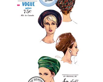 Descarga digital en PDF: Boina drapeada de los años 60 de Sally Victor, talla de cabeza 21,5 (55 cm), Vogue 6675, reproducción de patrón de costura vintage