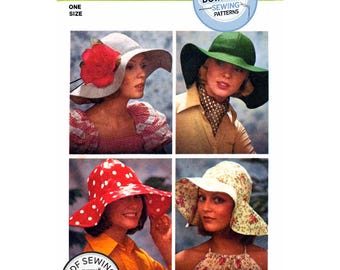 PDF Digital Download: 70s Wide Brimmed, Top Stitched Sun Hat, Adjustable One Size, Simplicity 6431, Vintage Sewing Pattern Reproduction