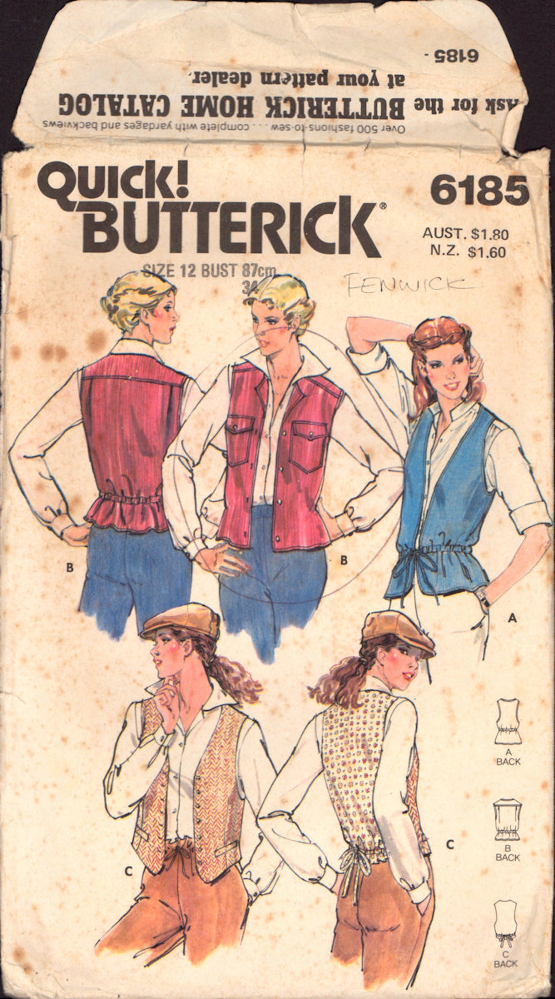 Butterick 6185 Women's Vest Sewing Pattern Size 12 CUT Etsy