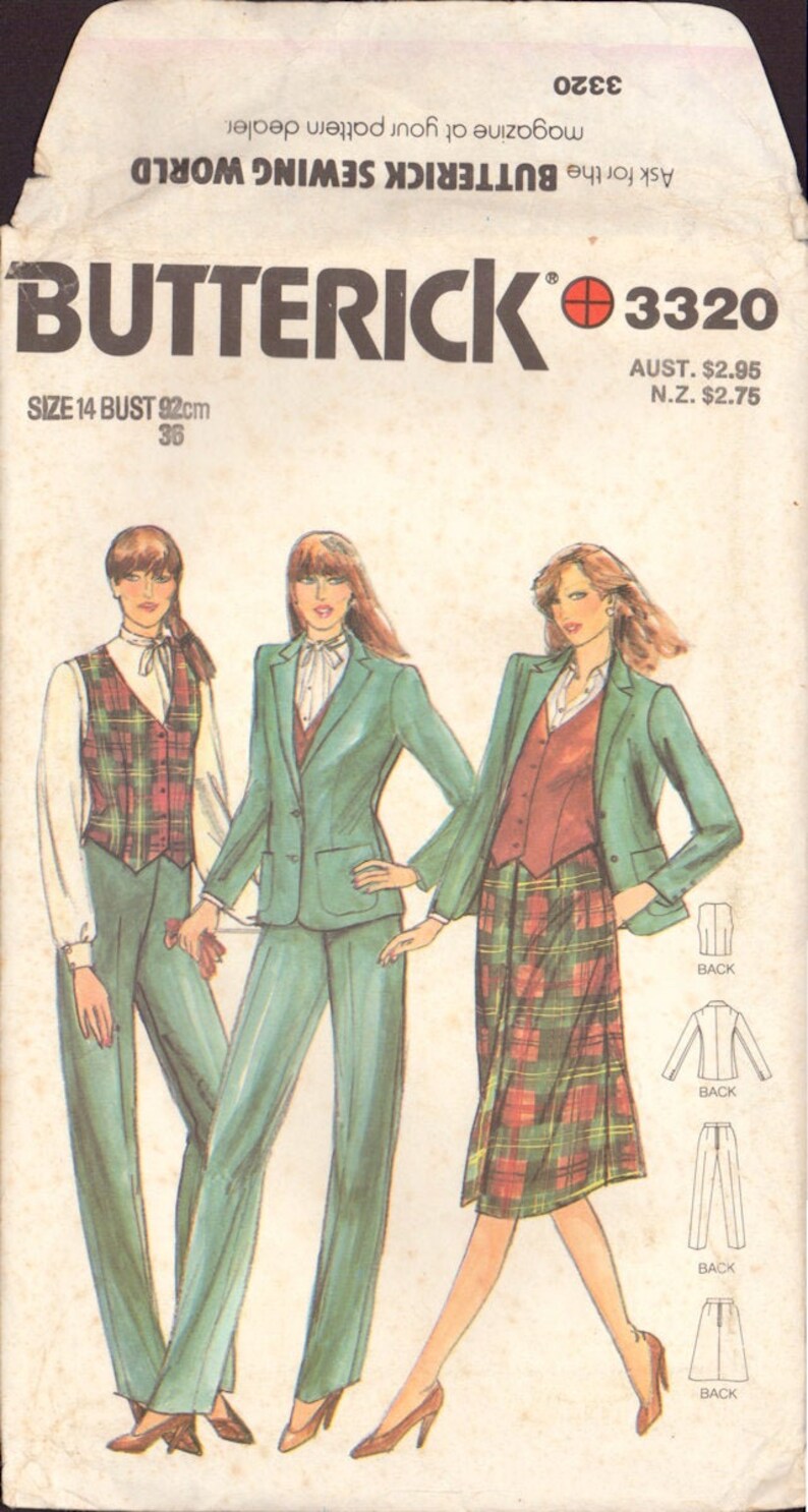 Butterick 3320 Sewing Pattern PARTIALLY CUT Vest Jacket COMPLETE Pants and Skirt Size 14
