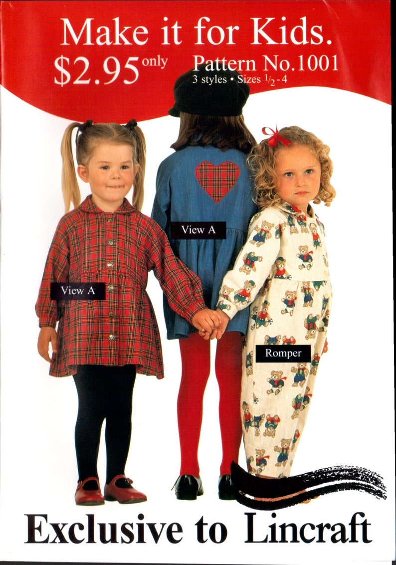 Lincraft 1001 Sewing Pattern Girl/'s Dress And Romper Size 0.5-4 Uncut Factory Folded