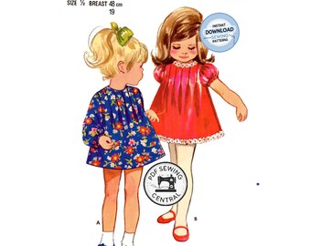 PDF SOFORT-DOWNLOAD: 70er Jahre Kleinkinder A-Linien-Kleid mit Biesen vorne, Butterick 5362, Größe 1/2 Brust 49, Vintage Schnittmuster Reproduktion