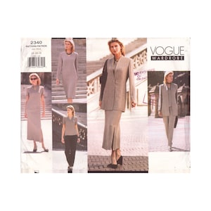 Vogue 2340 Sewing Pattern, Jacket, Dress, Top, Skirt and Pants, Size 14-16-18, Partially Cut Apart, Complete