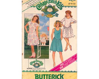 Butterick 3916 Sewing Pattern, Cabbage Patch Kids Girls&#39; Dress, Child Size 7-8-10, Cut, Complete, Doll Pattern Incl., With or w/o Transfers