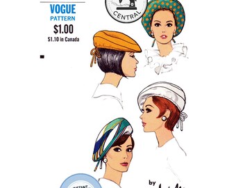 May include: Vintage Vogue sewing pattern featuring illustrations of women wearing various hats. The pattern includes the text "7462" and "ONE SIZE". The design is by Adolfo and includes a "PDF Sewing Central" logo.