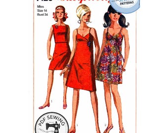 PDF SOFORT-DOWNLOAD: 60er Jahre Empire Kleid A-Linie in Zwei Längen, Brustbild 34 (87 cm), Einfachheits 7126, Vintage Schnittmuster-Reproduktion