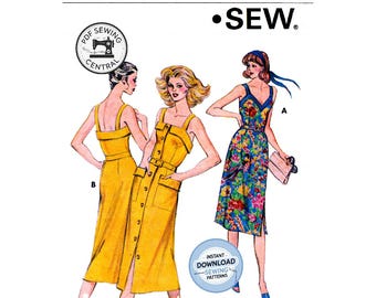 PDF SOFORT-DOWNLOAD: 70er Sommerkleid in zwei Styles, Kwik Sew 944, Schnittmuster-Reproduktion, Größe Oberweite 32.5(83 cm) bis 37 (94 cm).