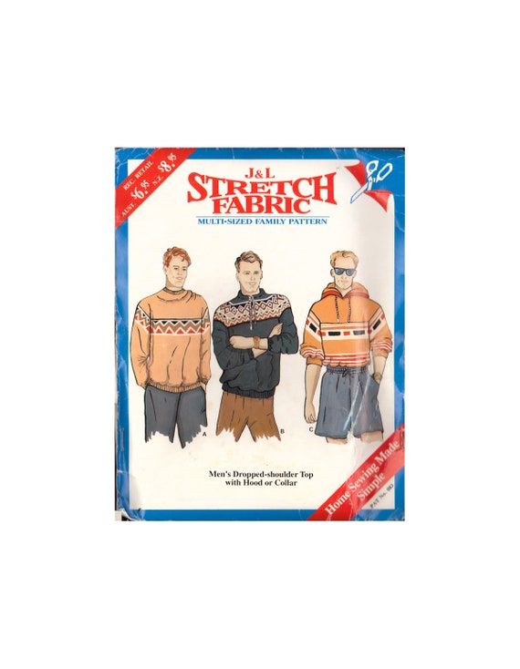 J&L 083 Sewing Pattern, Men's Top With Hood or Collar, Size J&L 083 Sewing Pattern, Men's Top With Hood or Collar, Size