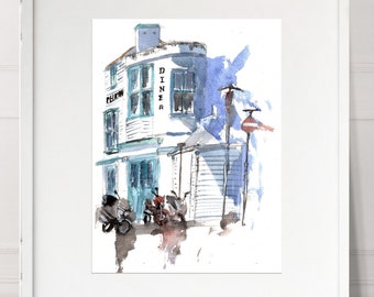 Diner street scene Numbered limited edition Giclee Print of a Watercolour Painting