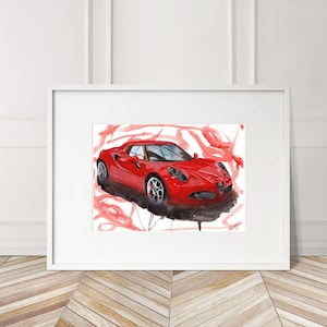 Hand Painted Alfa Romeo 4C Print. Unique Alfa Romeo 4C Poster. Limited Edition Automobile Wall Art