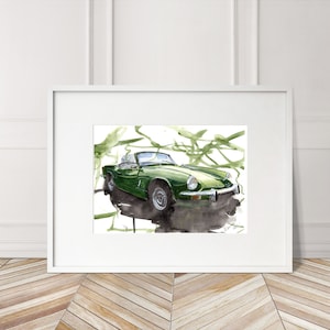 Stampa Triumph Spitfire dipinta a mano. Poster esclusivo della Triumph Spitfire. Decorazione murale automobilistica in edizione limitata.