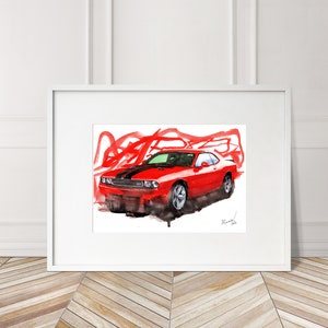 Stampa Dodge Charger SRT dipinta a mano. Poster unico della Dodge Charger. Arte murale automobilistica in edizione limitata.