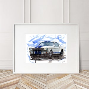 Stampa Ford Mustang Shelby dipinta a mano. Poster esclusivo della Mustang Shelby. Decorazione murale automobilistica in edizione limitata.
