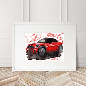 Hand Painted BMW Mini Coupe Print. Unique Mini Poster. Limited Edition Automobile Wall Art